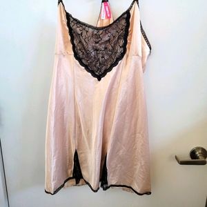 Nude silk lingerie with black lace detail